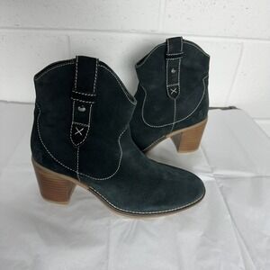 HUSH PUPPIES Black Suede Leather HANNAH Western Heeled Boots Size 8‎
